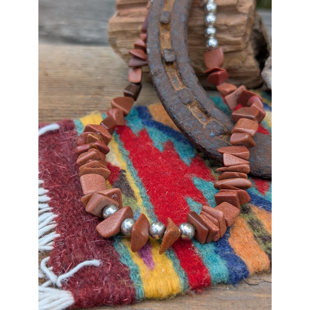 Vintage Goldstone Nugget Necklace, Southwestern Stone Choker Necklace